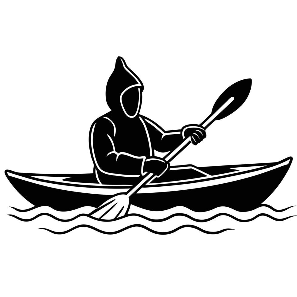 Black and white of a Person Kayaking on Water vector