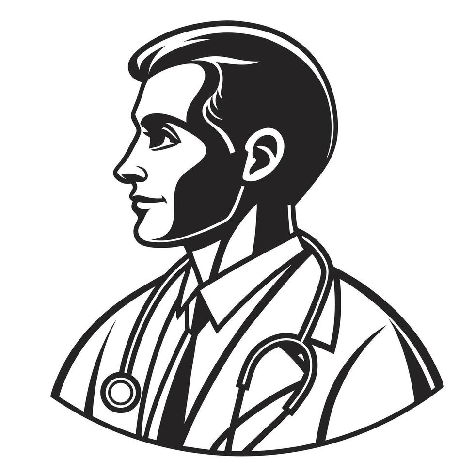 Profile View of a Male Doctor with Stethoscope vector