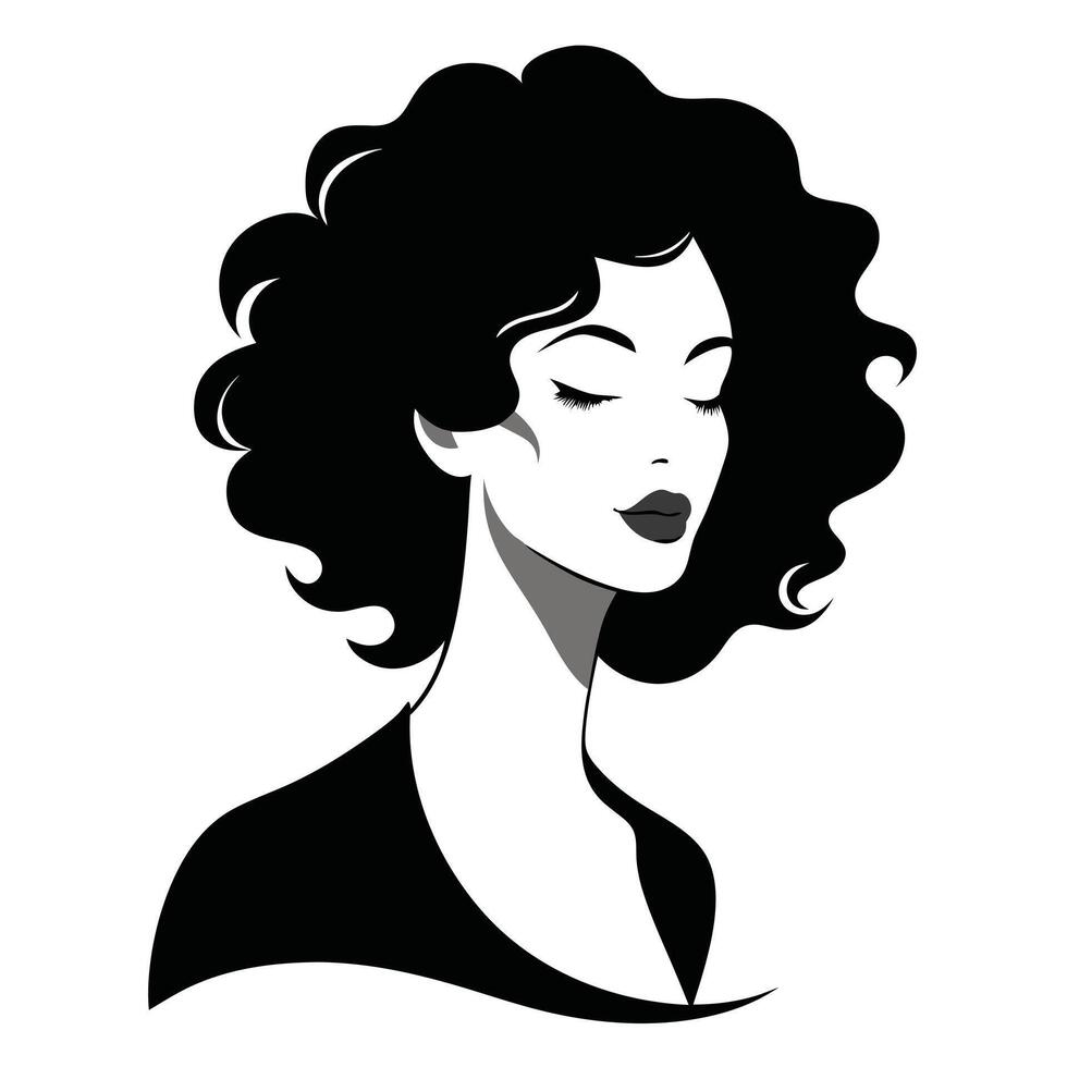 Black and White Silhouette of a Woman with Curly Hair vector