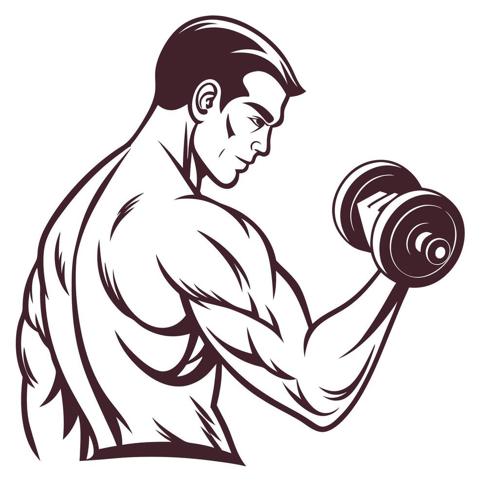 Muscular Man Lifting Dumbbell Weight Training Illustration vector