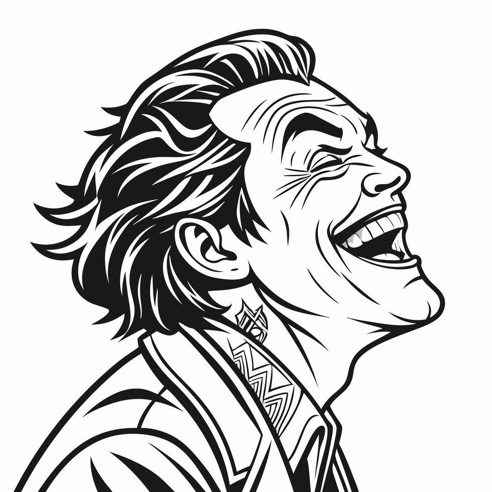 Black and White Illustration of a Man with a Joker like Grin vector