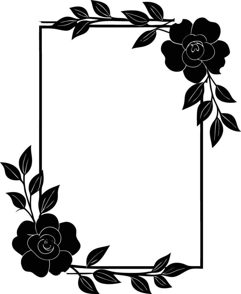 Elegant Black and White Floral Frame with Roses and Leaves vector