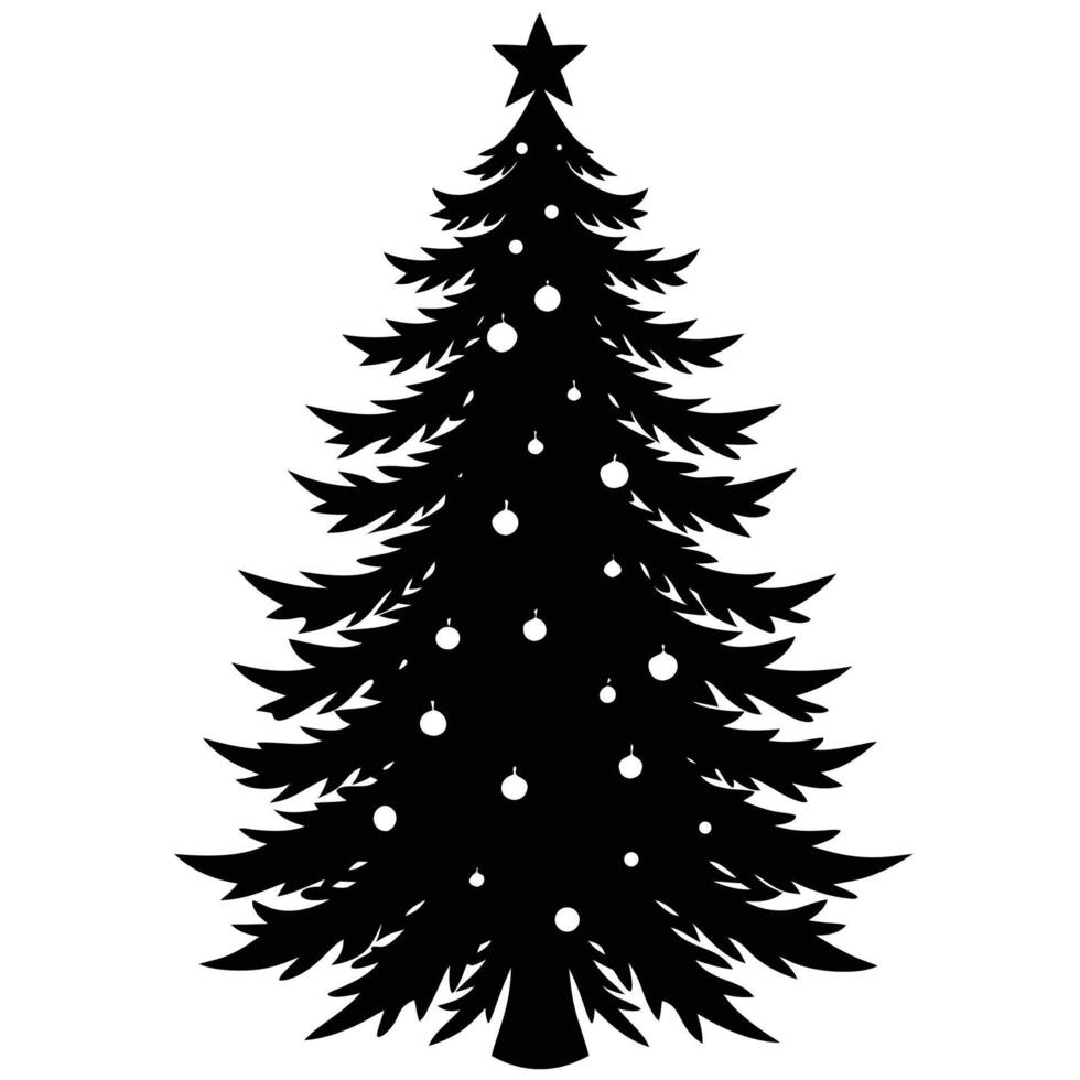 Black Silhouette of a Decorated Christmas Tree with Star vector