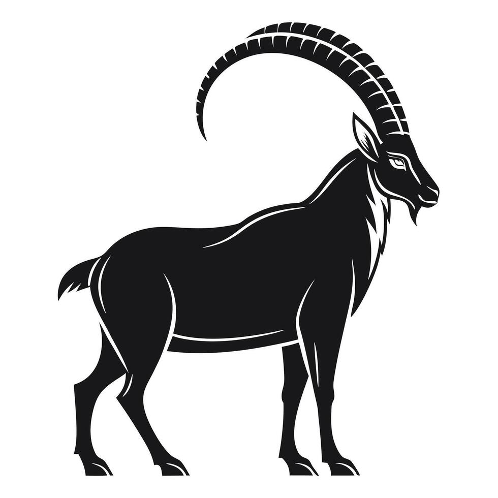 Stylized Black and White Markhor Goat Illustration vector