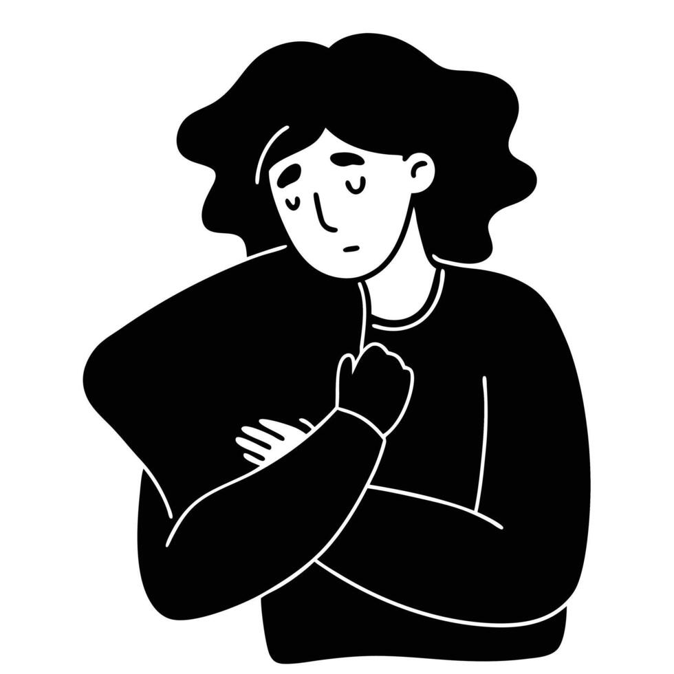 Sad Woman Hugging a Pillow Illustration vector