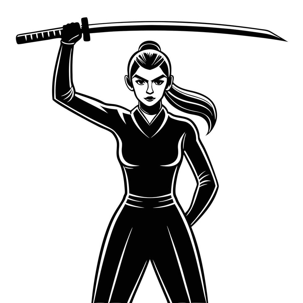 Powerful Female Samurai Warrior with Katana Sword vector
