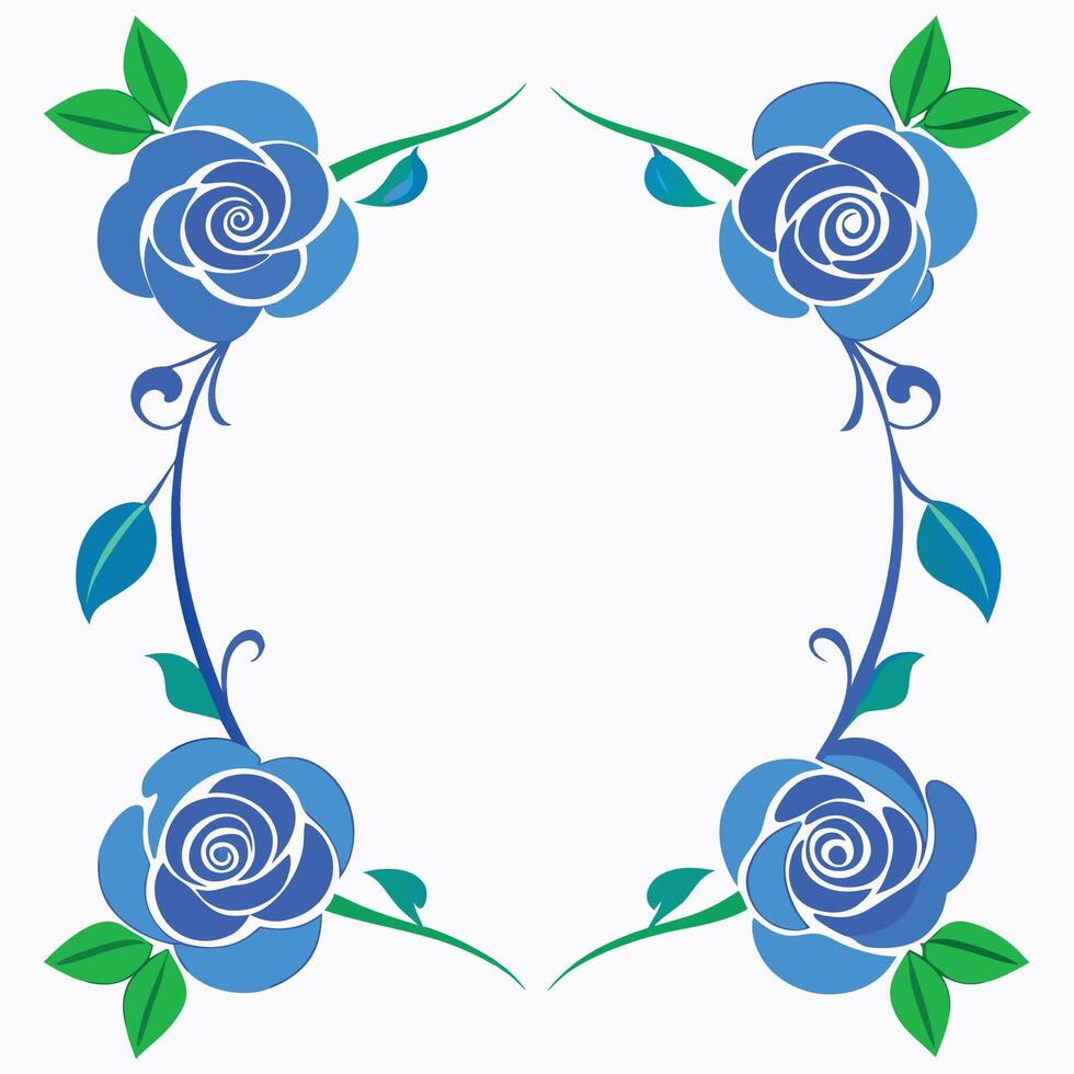 Elegant Blue Rose Floral Frame Design Illustration vector