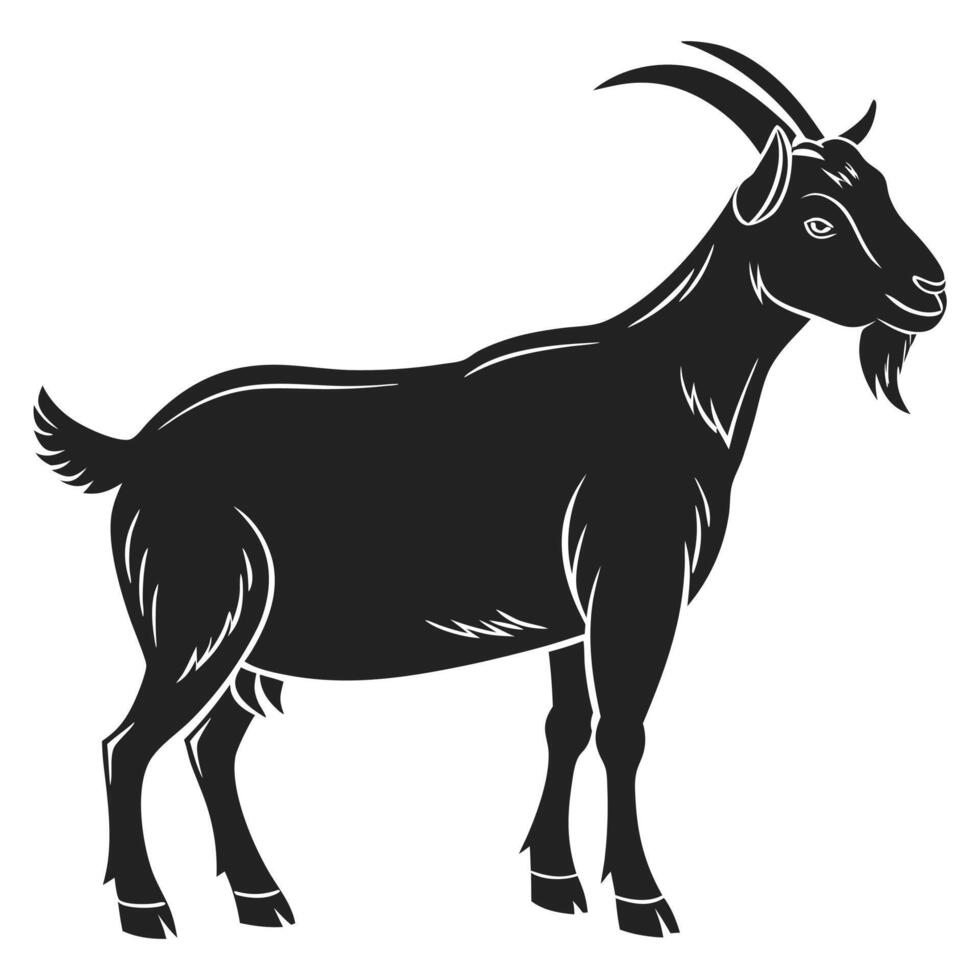 Black Silhouette of a Goat Standing Profile View vector