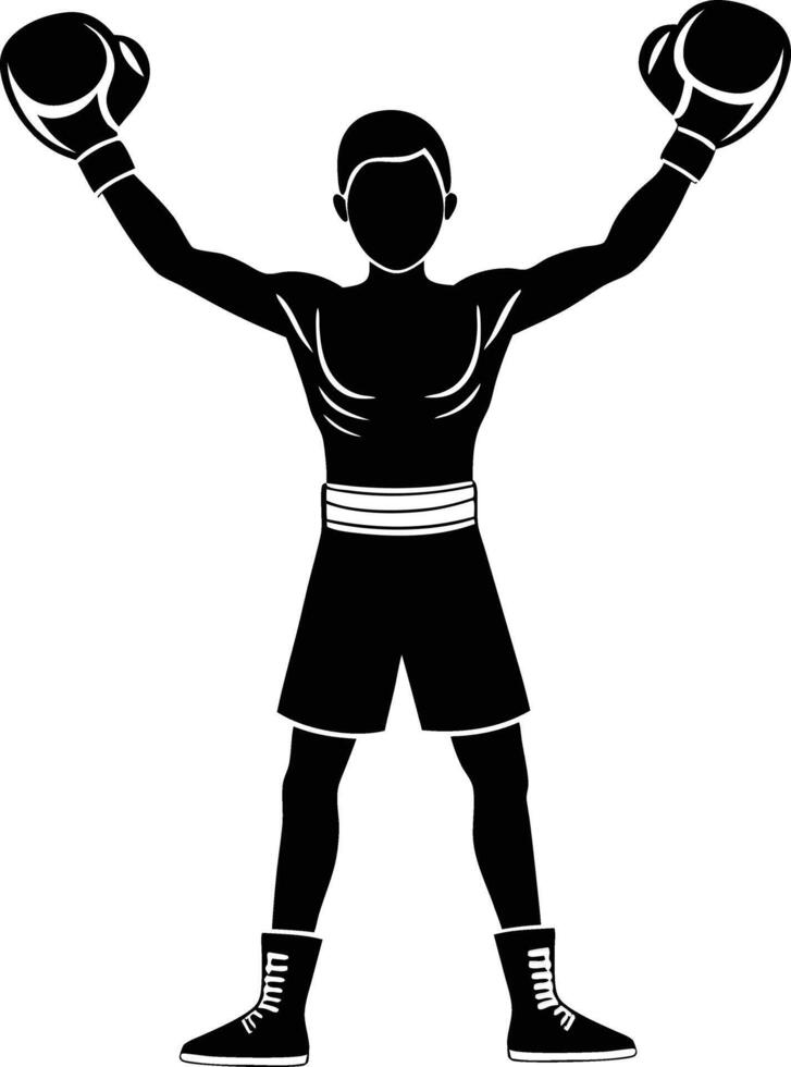 Silhouette of a Victorious Boxer Celebrating a Win vector