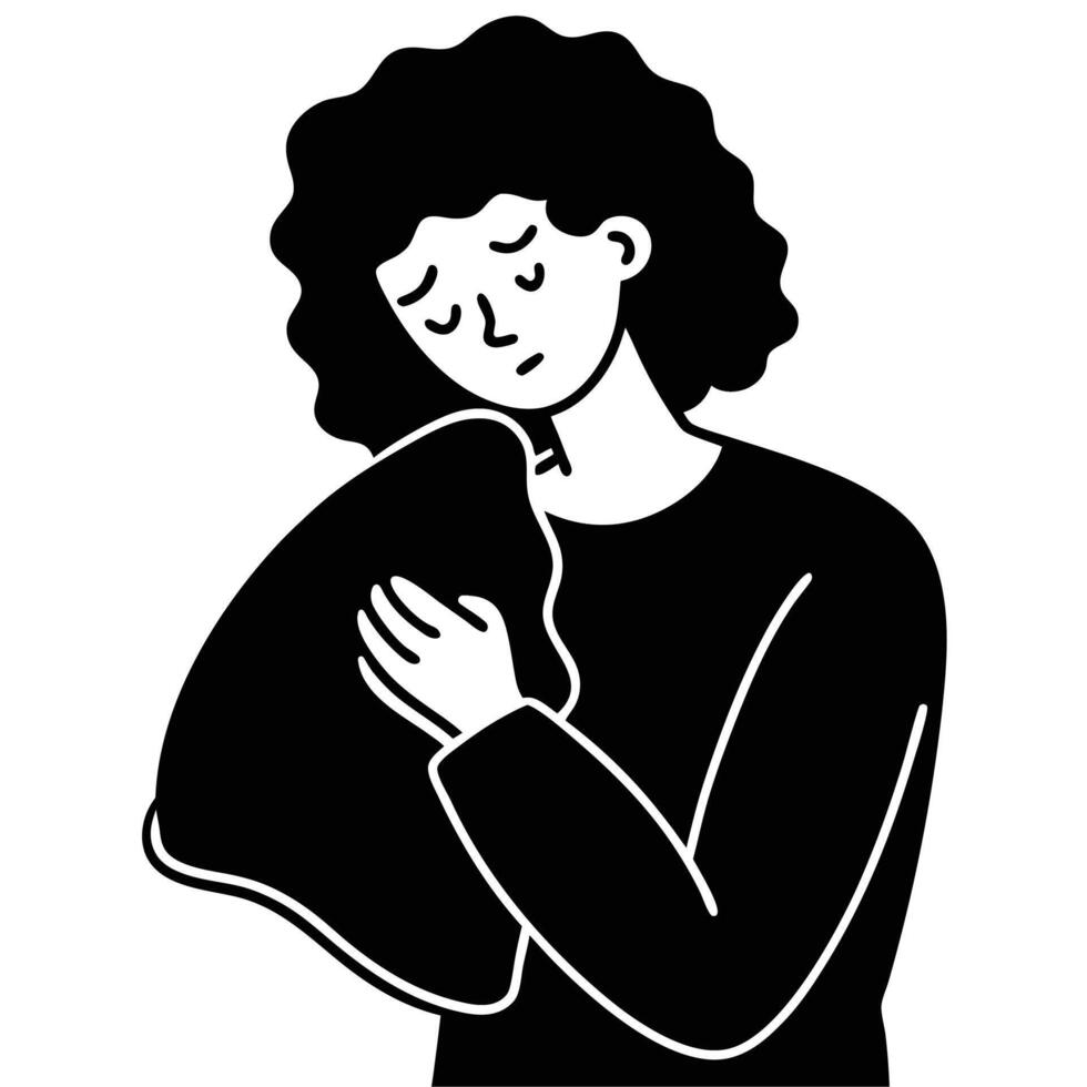 Sad Woman Holding a Pillow Grief and Sorrow Illustration vector