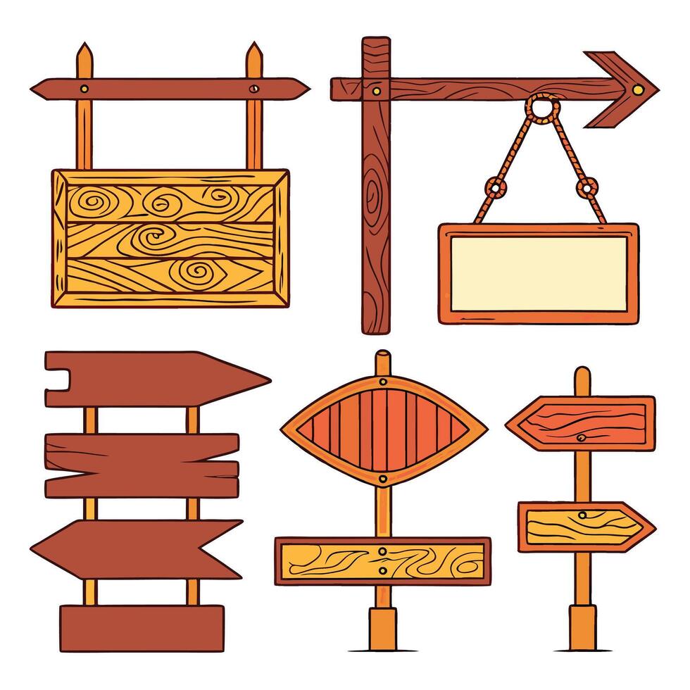 Collection of Rustic Wooden Signs and Directional Arrows vector
