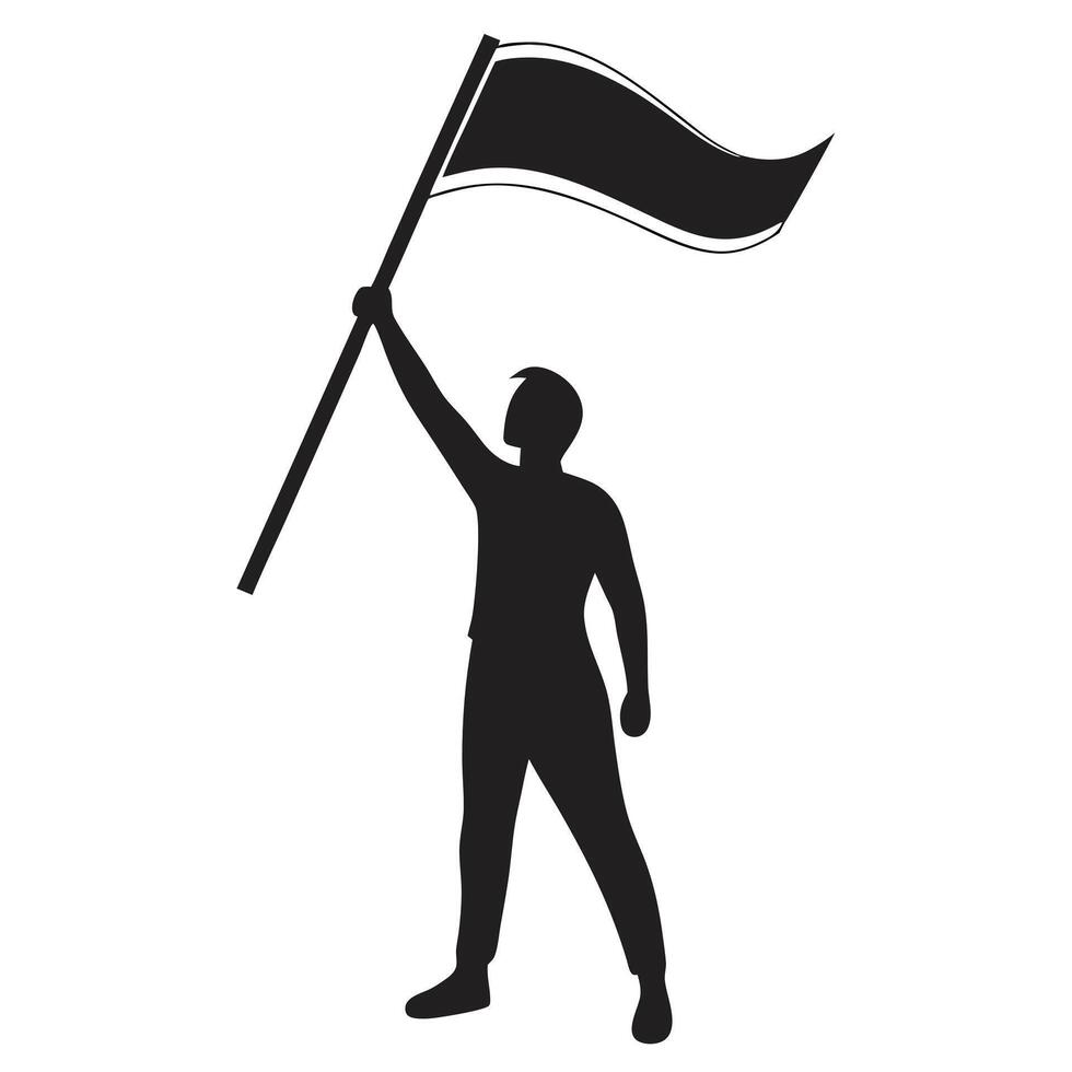 Silhouette of a Person Raising a Black Flag High vector