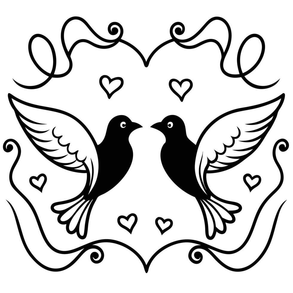 Two Doves in Love Romantic Heart Design vector