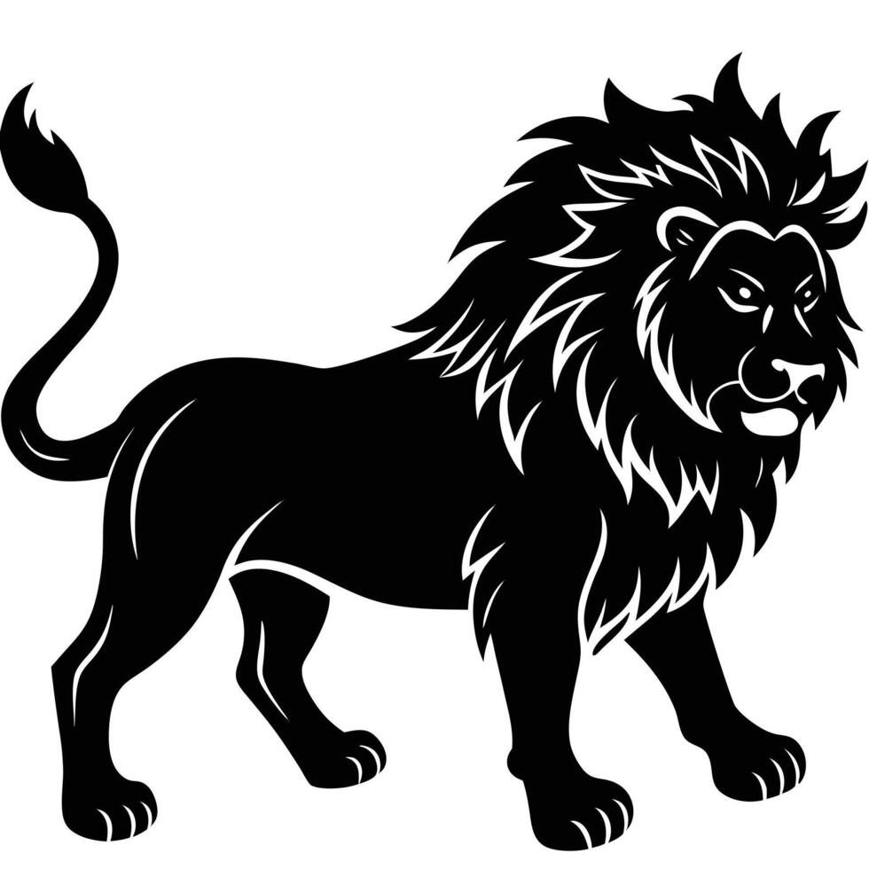 Majestic Black and White Lion Silhouette Illustration vector