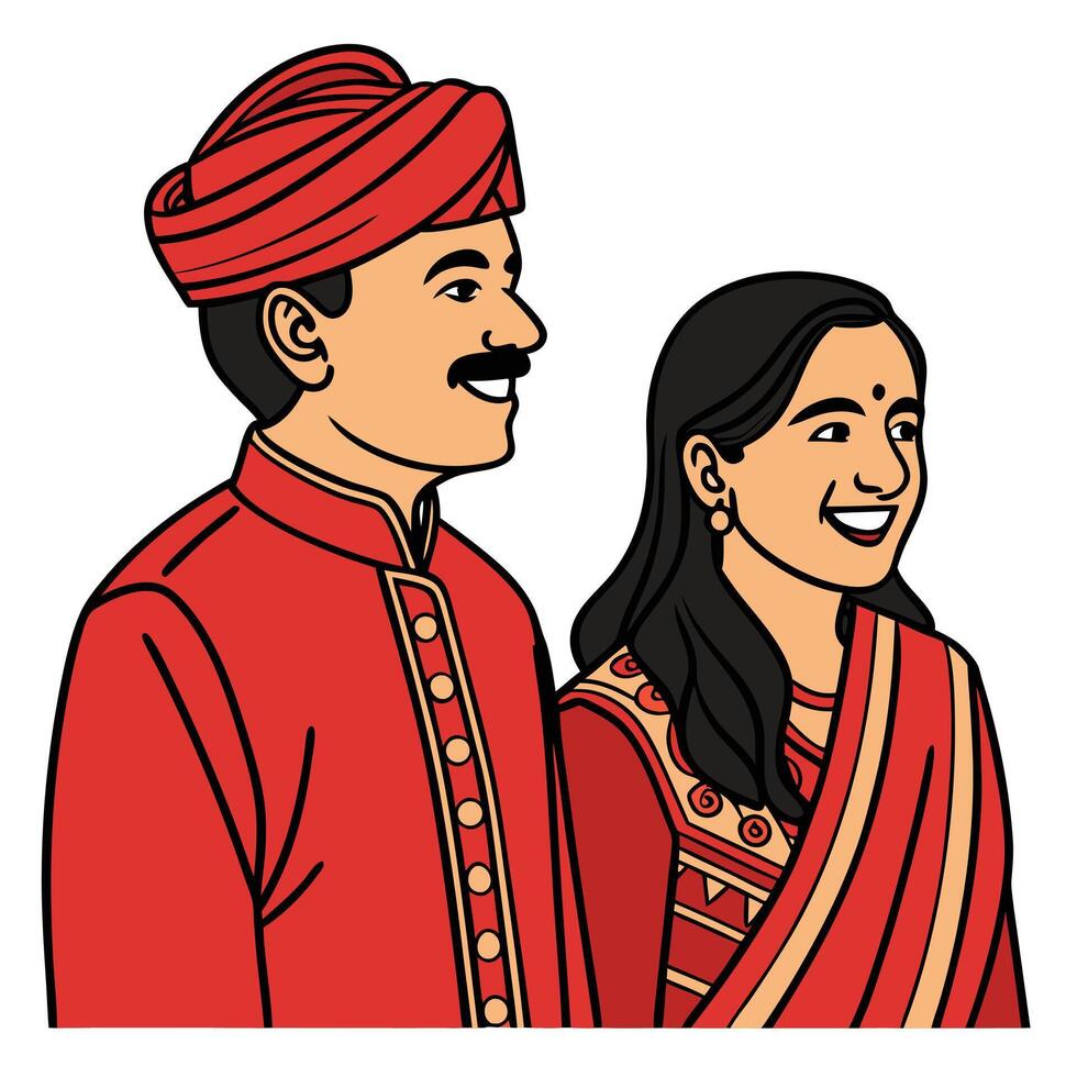Indian Couple in Traditional Red Attire vector
