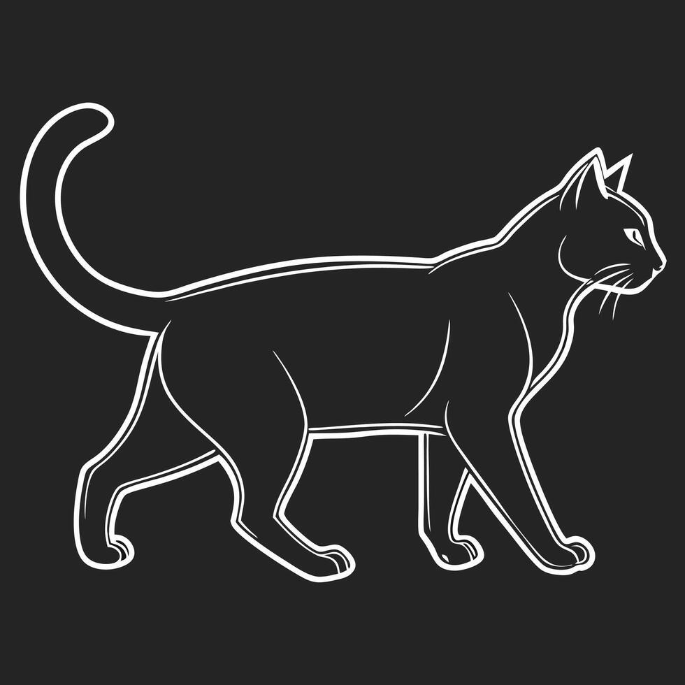 Elegant White Line Art Cat Walking Profile vector