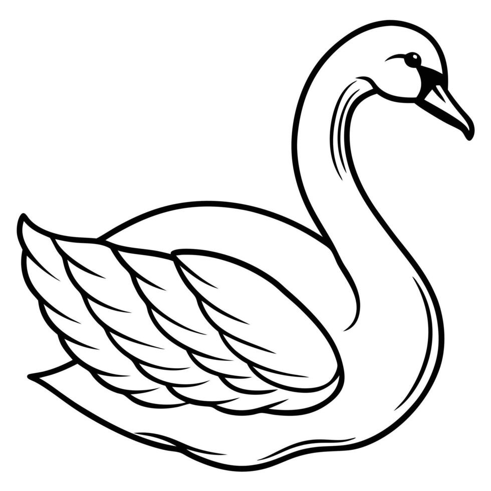 Elegant Black and White Line Art Swan Illustration vector