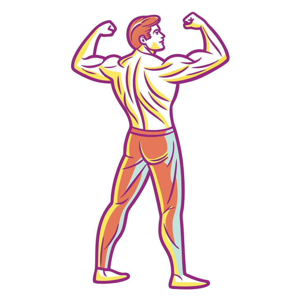 Muscular Man Posing Back View Bodybuilding Illustration vector