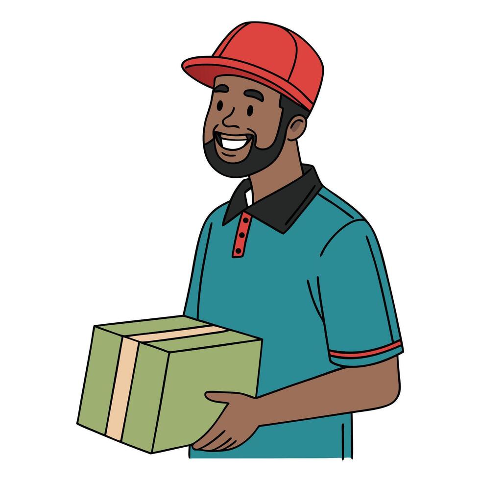 Happy Delivery Person Holding a Package vector