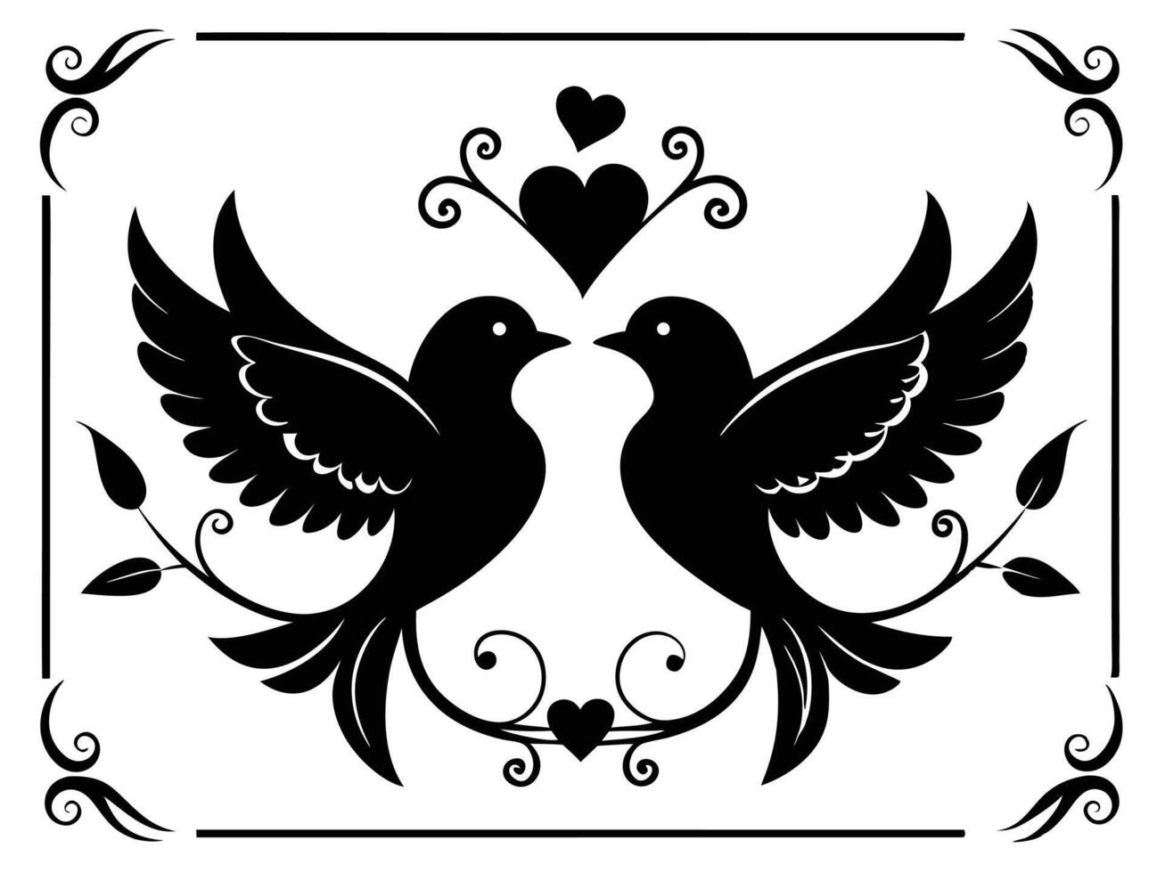 Elegant Black and White Dove Couple Design with Hearts vector