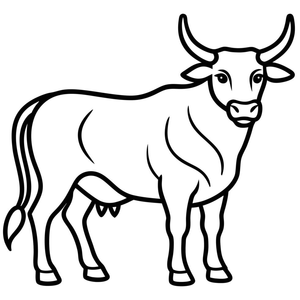 Line Drawing of a Standing Cow with Horns vector
