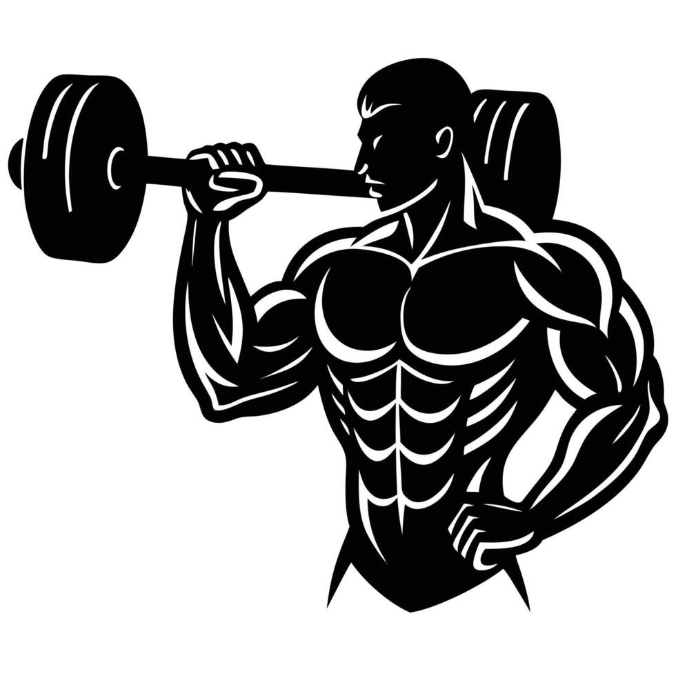 Muscular Bodybuilder Lifting Weights Silhouette vector