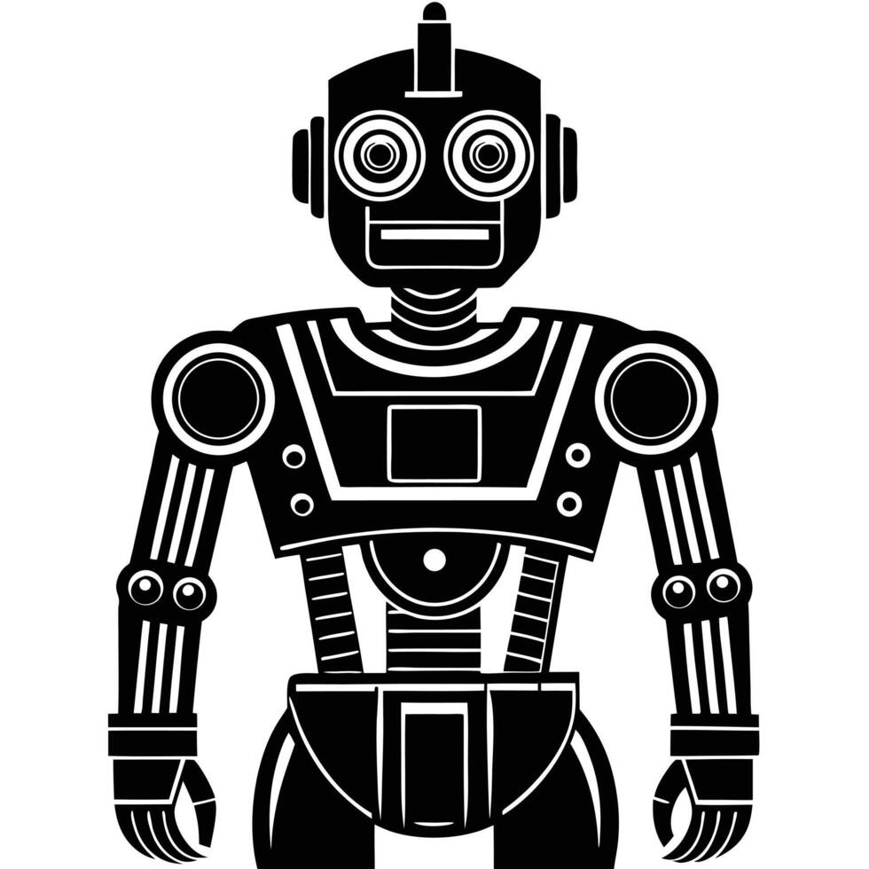 Classic Retro Robot Illustration Black and White Design vector