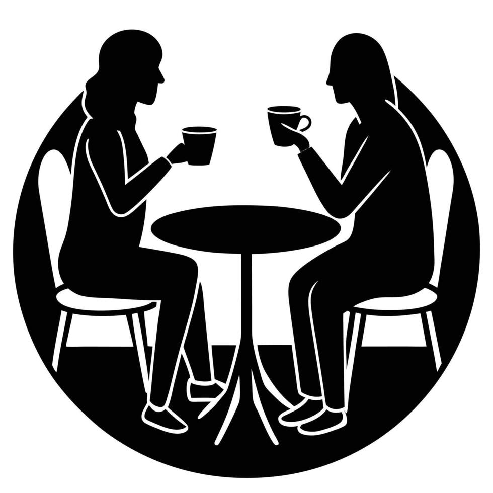 Silhouette of Two People Enjoying Coffee Together at a Small Table vector