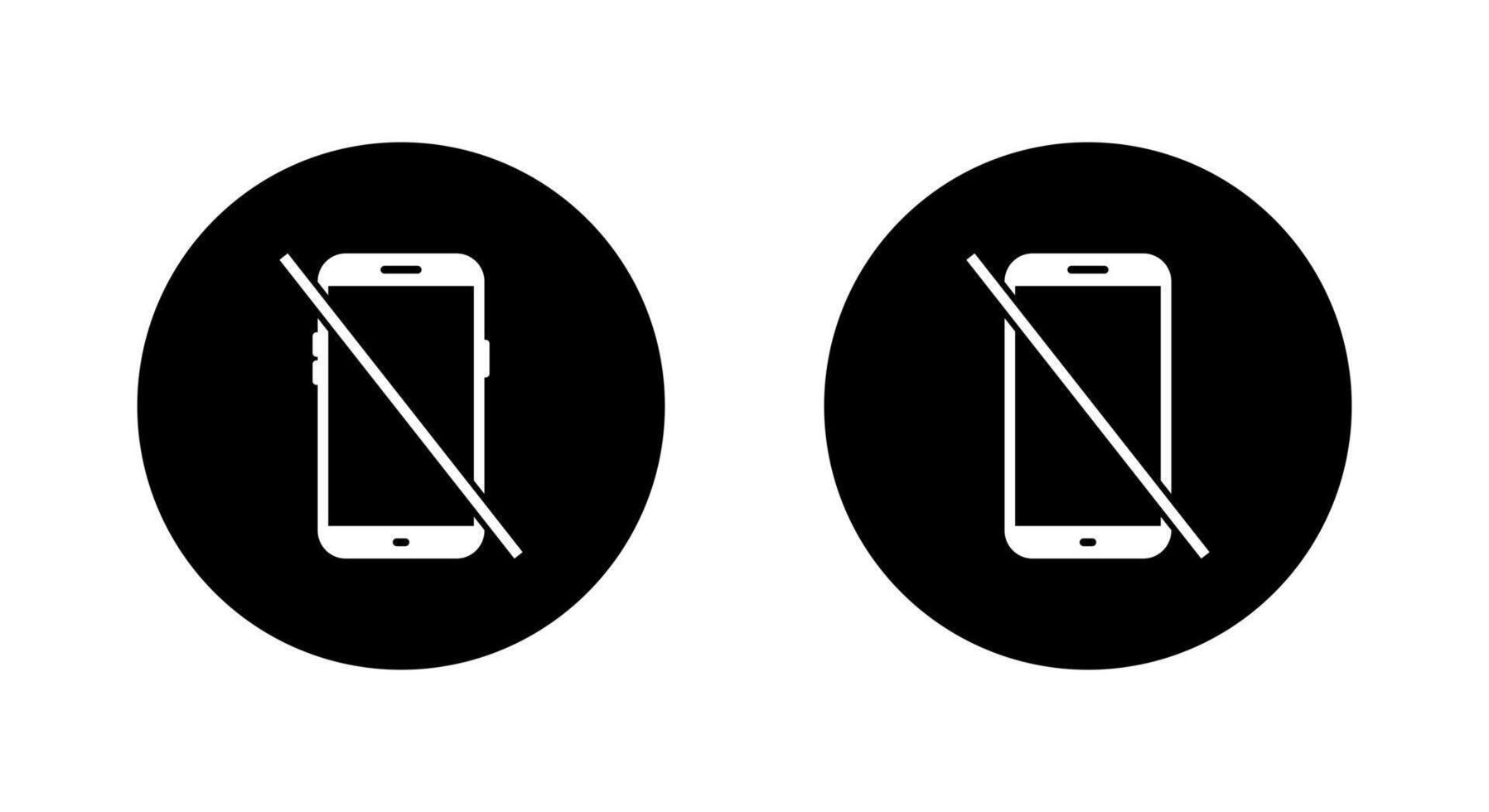 Crossed out phone sign icon on black circle. No cellphone symbol vector