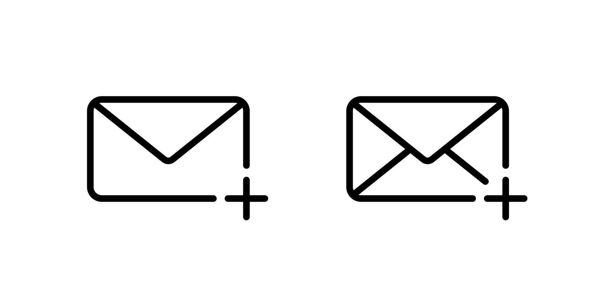 Add message outline icon. Envelope email with plus sign symbol vector