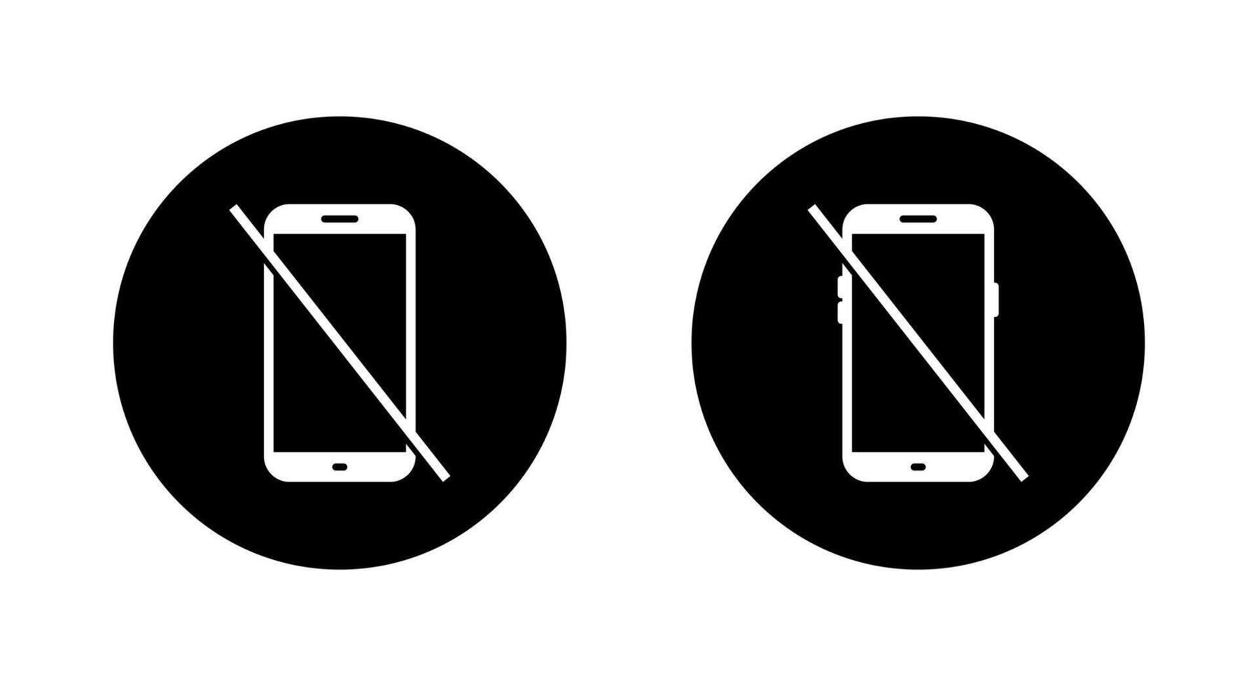 No mobile phone sign icon on black circle. Crossed out cellphone symbol vector