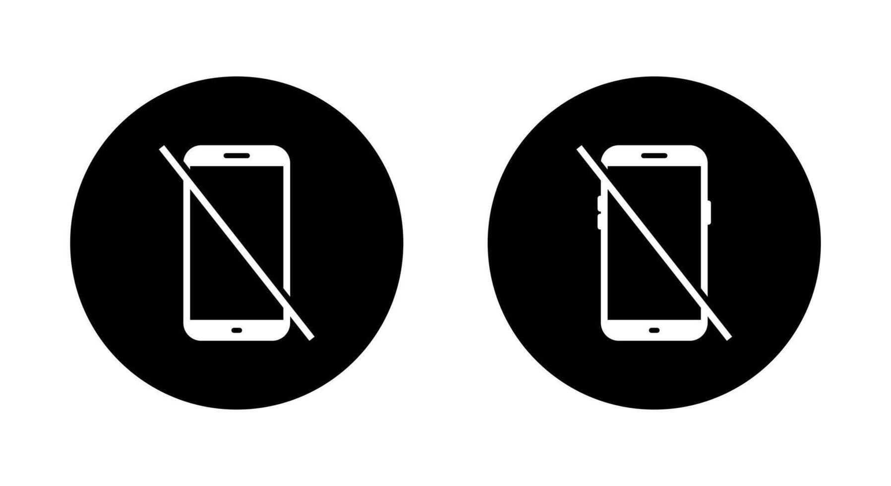No mobile phone icon on black circle. Turn off cellphone sign symbol vector