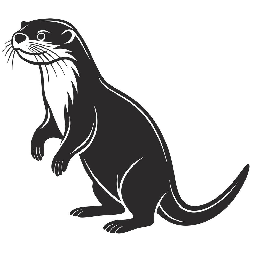 Black and White Illustration of an Otter Standing vector