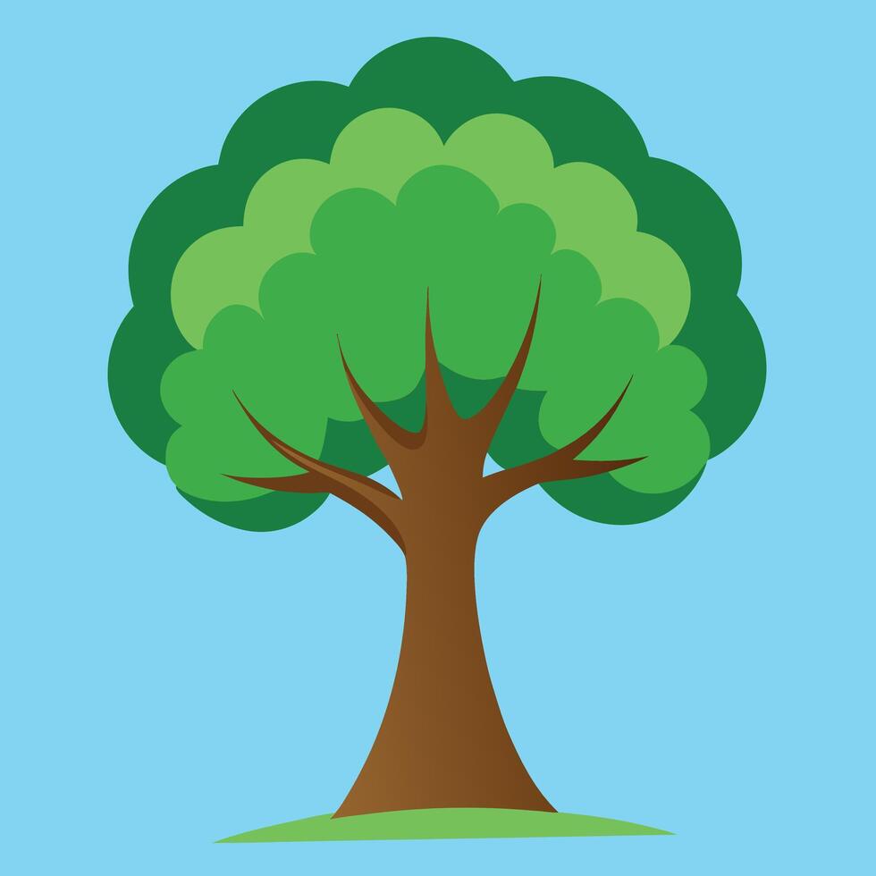 Simple Cartoon Tree Illustration Against a Blue Sky vector