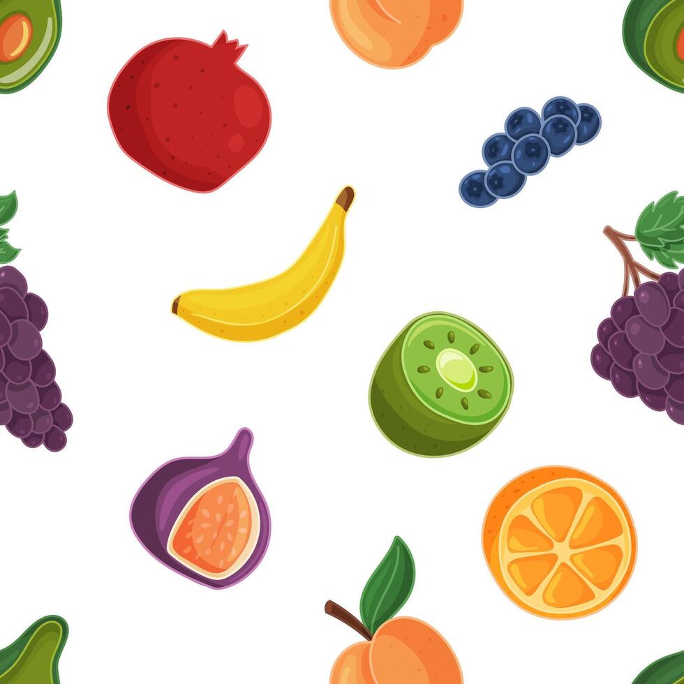 Seamless pattern with assorted colorful fruits on white background vector