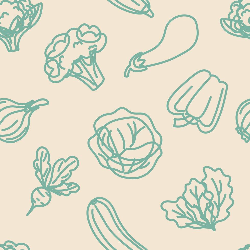 Green outline vegetable pattern on beige background vector