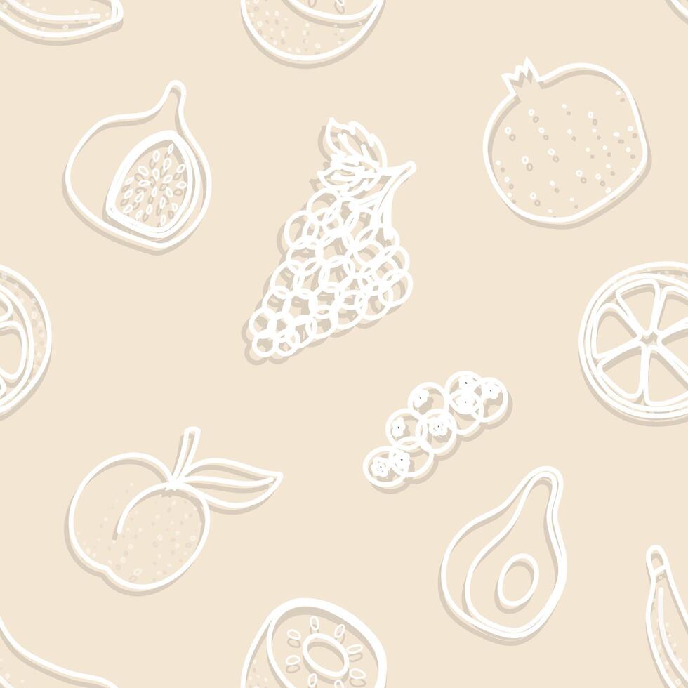 White outline fruit pattern on beige background vector