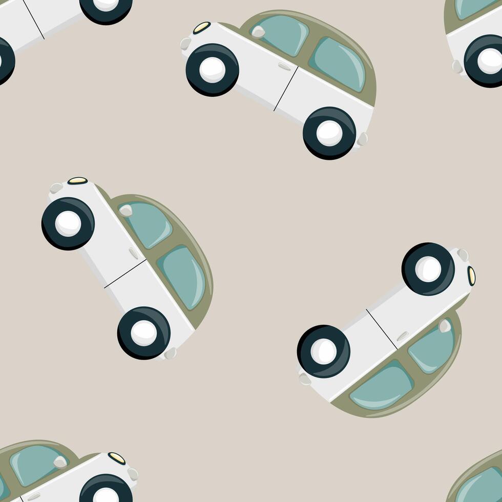Seamless retro car pattern on beige background vector