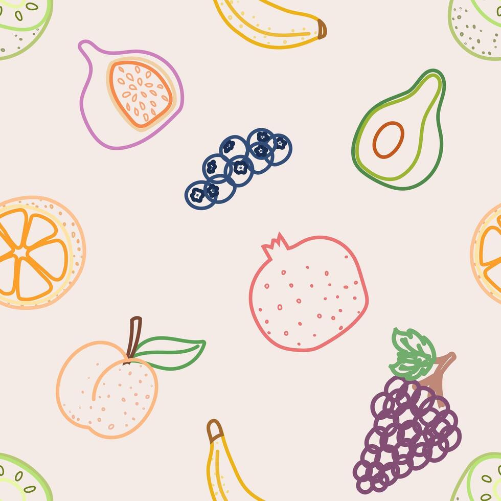 Seamless pattern with fruit color stroke on light background vector
