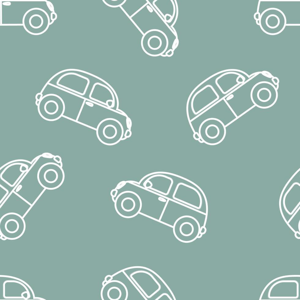 Seamless pattern with retro cars in white outline vector
