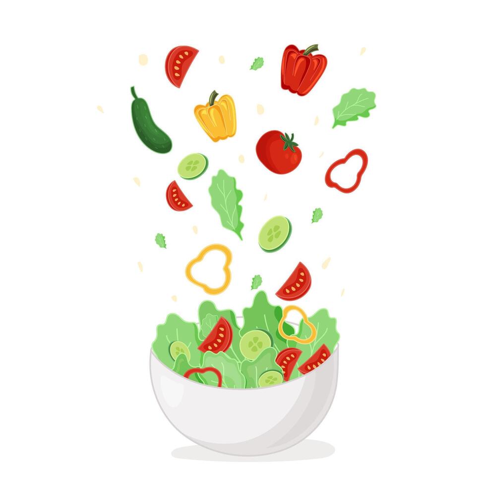 illustration of flying vegetable salad ingredients vector