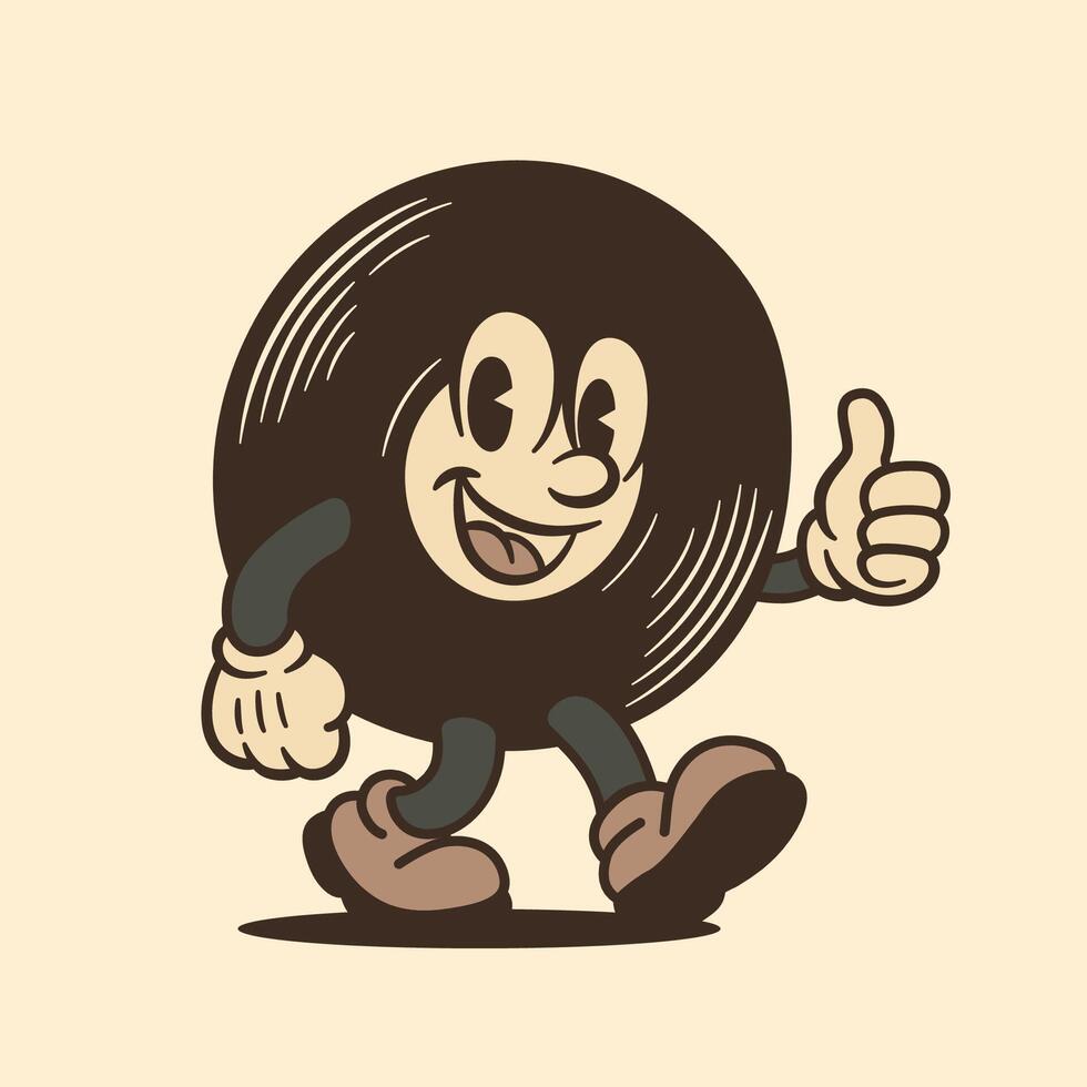 Funny cartoon character of vinyl record. Vintage Design for your Stickers, posters, prints. Retro cartoon style. Illustration of vinyl record. vector