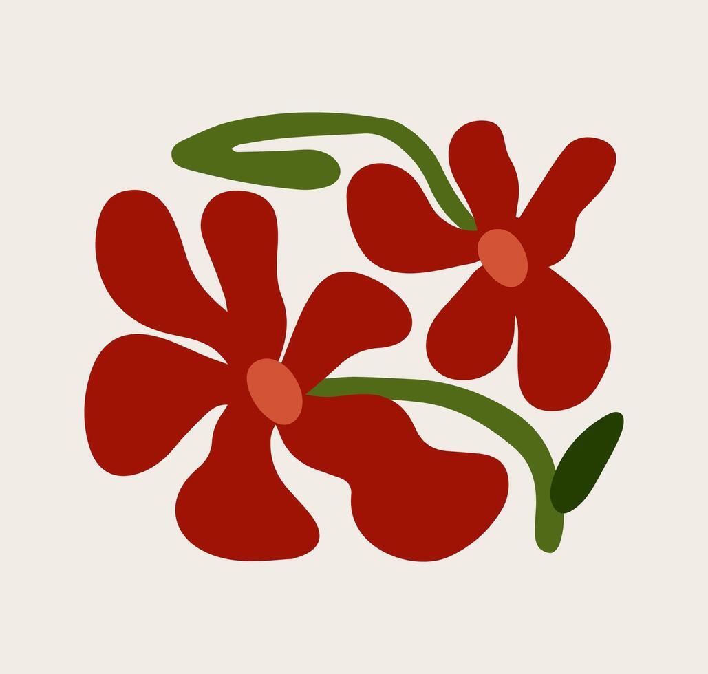 Abstract hand drawn aesthetic flowers illustration. Botanical concept icons, perfect for postcards, wall art, banner, background etc. Cute doodle red daisies vector