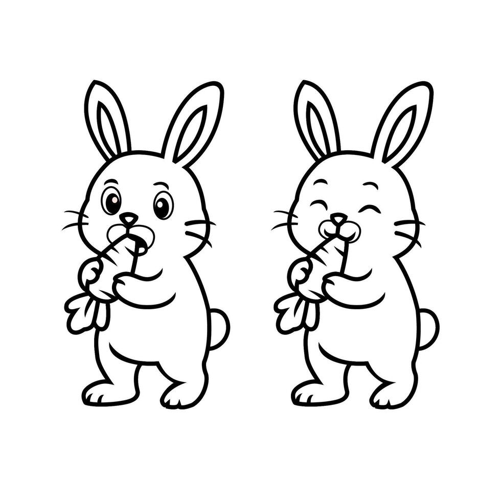 a set of cute rabbit illustrations, line art style for coloring book vector