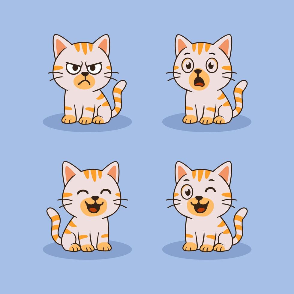 a set of cat illustrations with various expressions vector