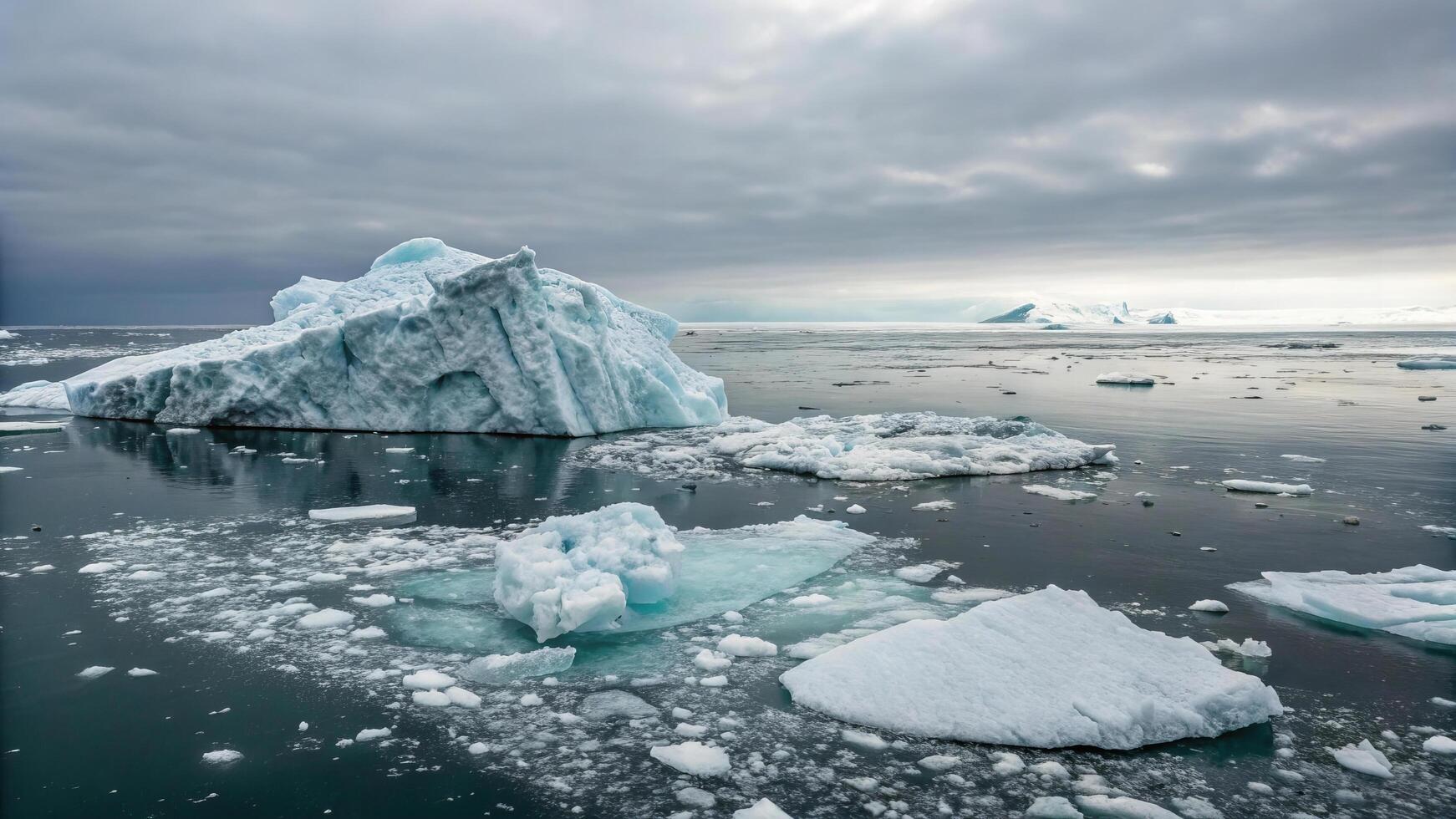 melting iceberg floating in ocean, symbolizing climate change and environmental issues. serene yet somber scene captures beauty and fragility of nature photo