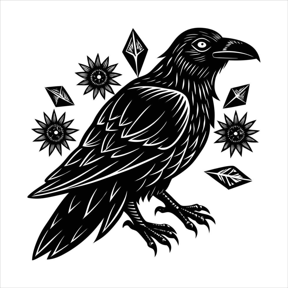 Raven With Glowing Wings vector