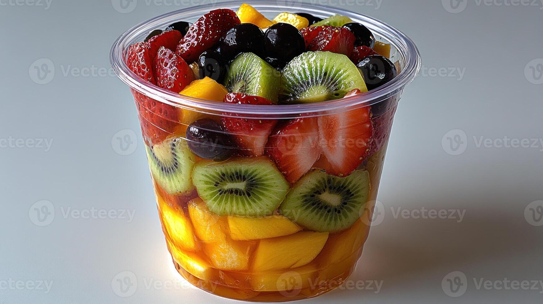 Colorful fruit salad in a plastic container photo