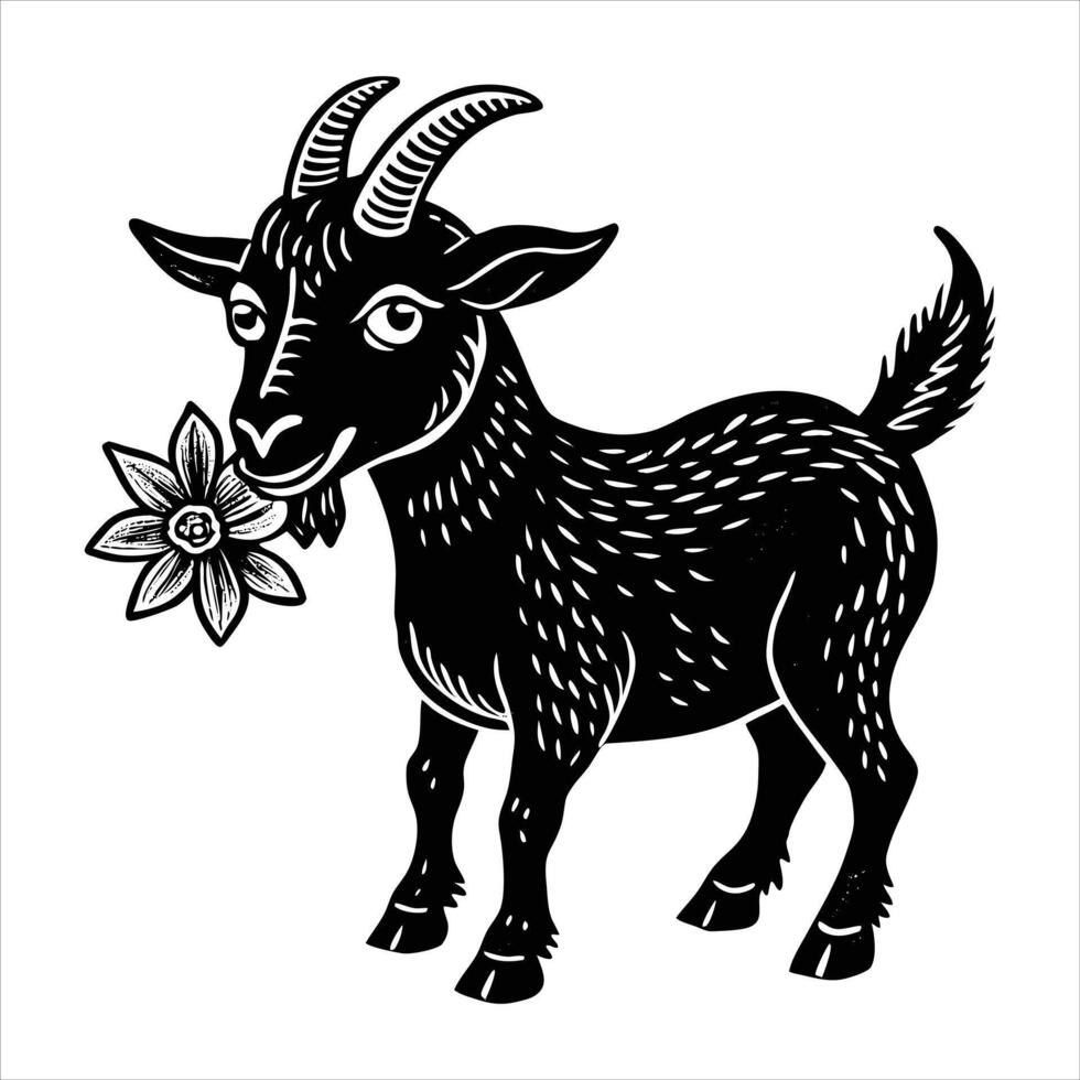 goat with a purple flower vector