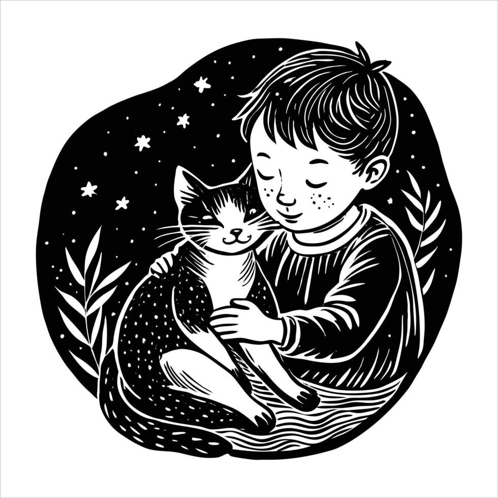 A Baby Kitten Snuggled Up In Little vector